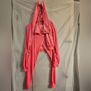 3pc Jogger Set.  Velour zip-up jacket, Bralette and Jogger Pants.